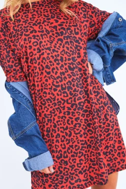 Rebellious Fashion Red Leopard Print Oversized Shift Dress - Dayle