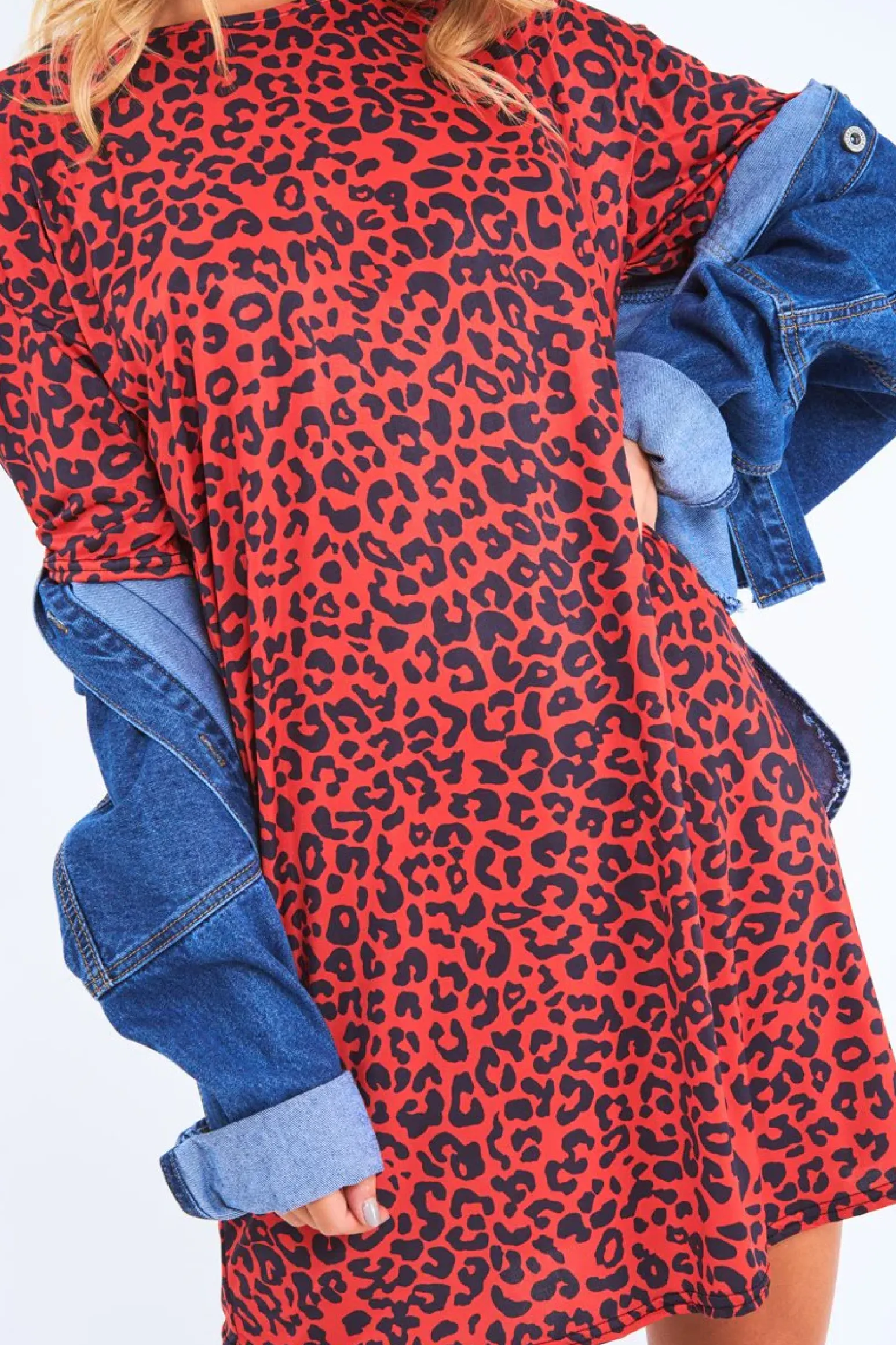 Rebellious Fashion Red Leopard Print Oversized Shift Dress - Dayle
