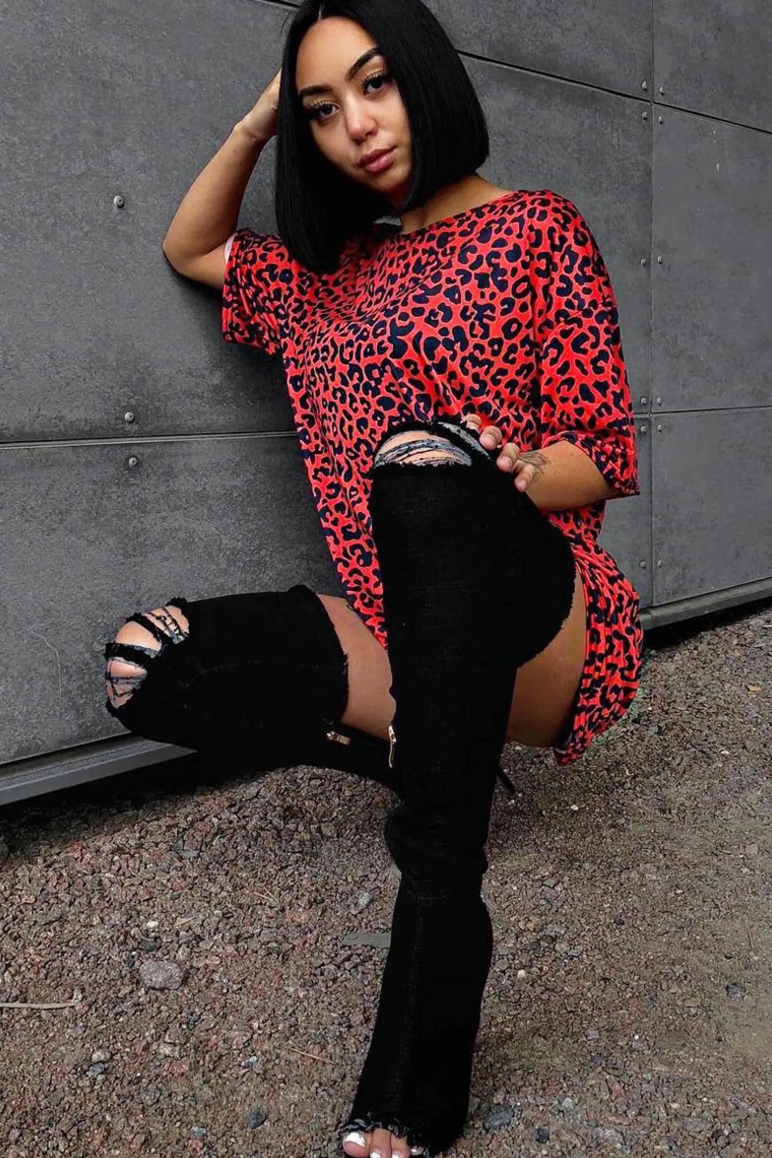 Rebellious Fashion Red Leopard Print Oversized Shift Dress - Dayle