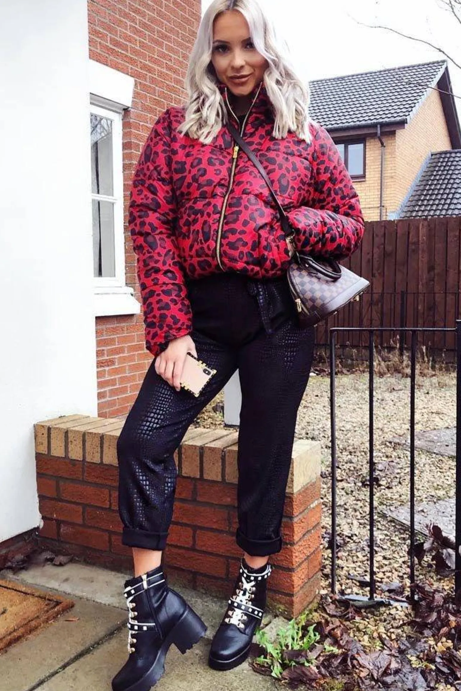 Rebellious Fashion Red Leopard Print Puffer Coat - Shona