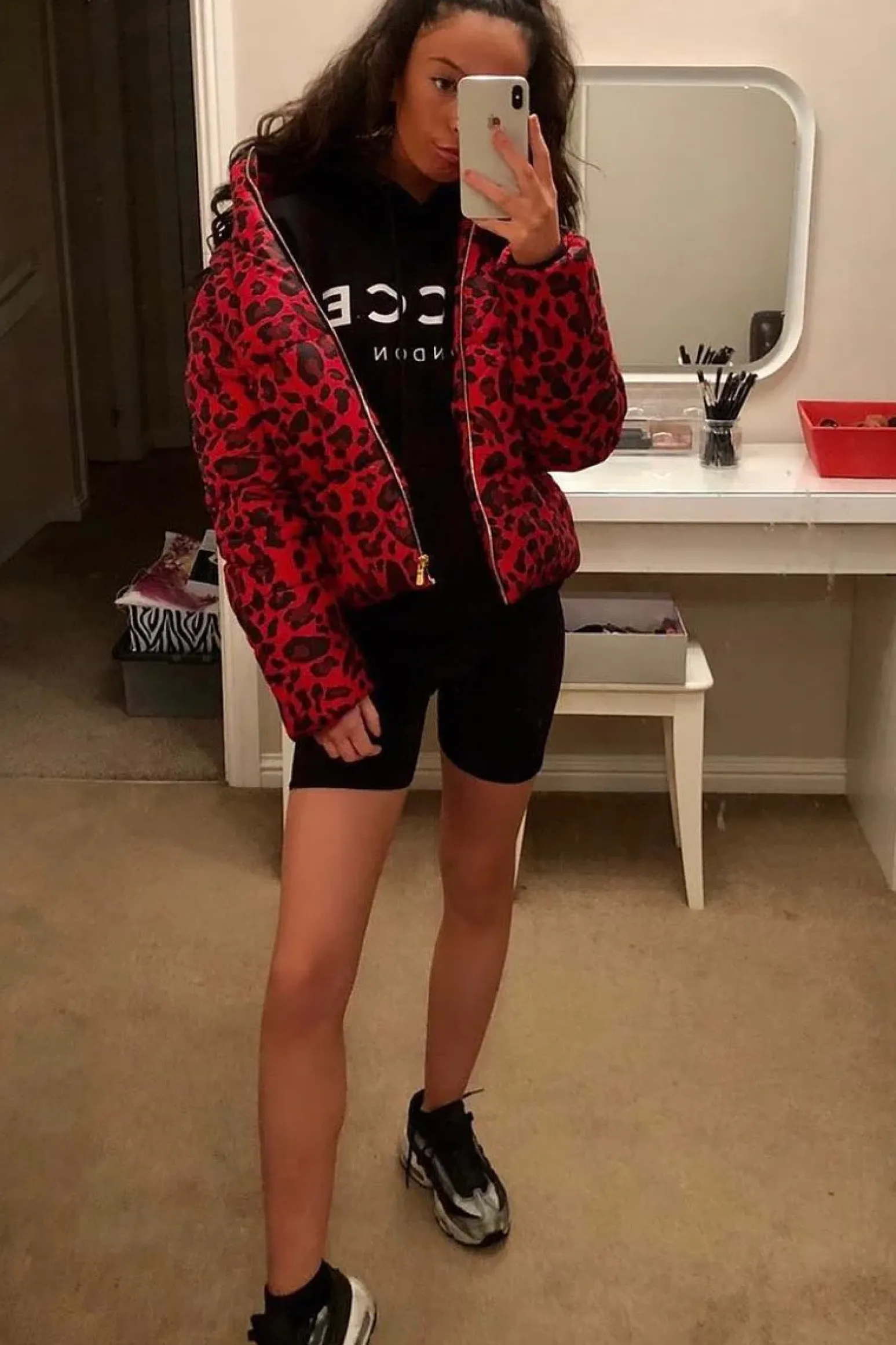 Rebellious Fashion Red Leopard Print Puffer Coat - Shona