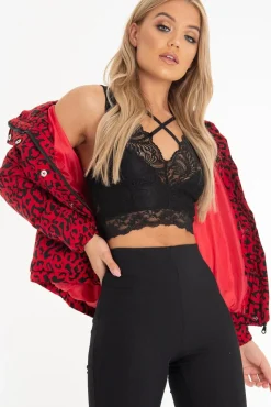 Rebellious Fashion Red Leopard Print Zip Front Puffer Coat - Lidya