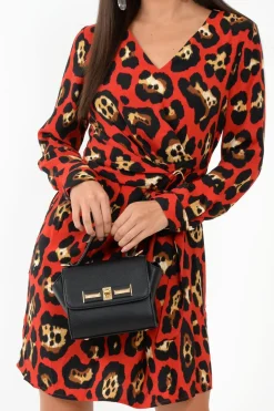 Rebellious Fashion Red Leopard Wrap Belted Dress - Keniah