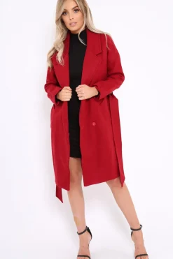 Rebellious Fashion Red Long Duster Coat - Nina