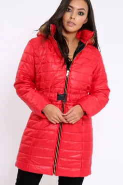 Rebellious Fashion Red Longline Puffer Jacket - Alexandra