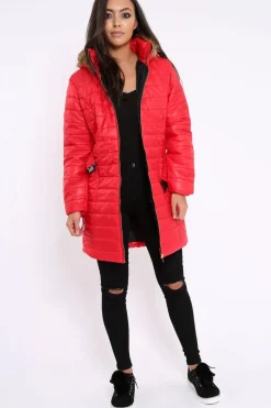 Rebellious Fashion Red Longline Puffer Jacket - Alexandra