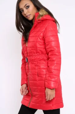 Rebellious Fashion Red Longline Puffer Jacket - Alexandra