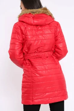 Rebellious Fashion Red Longline Puffer Jacket - Alexandra