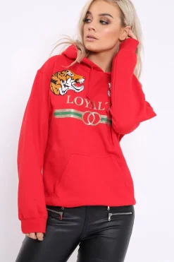 Rebellious Fashion Red Loyalty Tiger Slogan Sweatshirt - Tiffanie