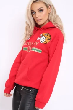 Rebellious Fashion Red Loyalty Tiger Slogan Sweatshirt - Tiffanie