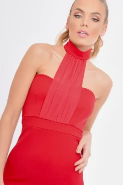 Rebellious Fashion Red Mesh Panel Midi Dress - Layla