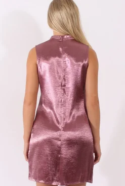Rebellious Fashion Red Metallic High Neck Cut Out Dress - Letty