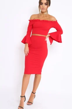 Rebellious Fashion Red Midi Bodycon Skirt - Tiffy