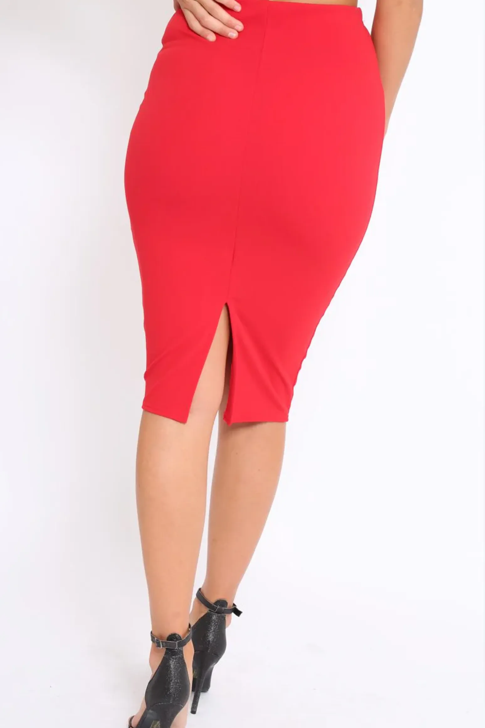 Rebellious Fashion Red Midi Bodycon Skirt - Tiffy