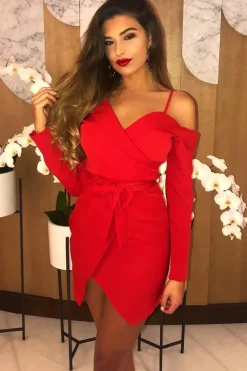 Rebellious Fashion Red Off The Shoulder Blazer Dress - Halia