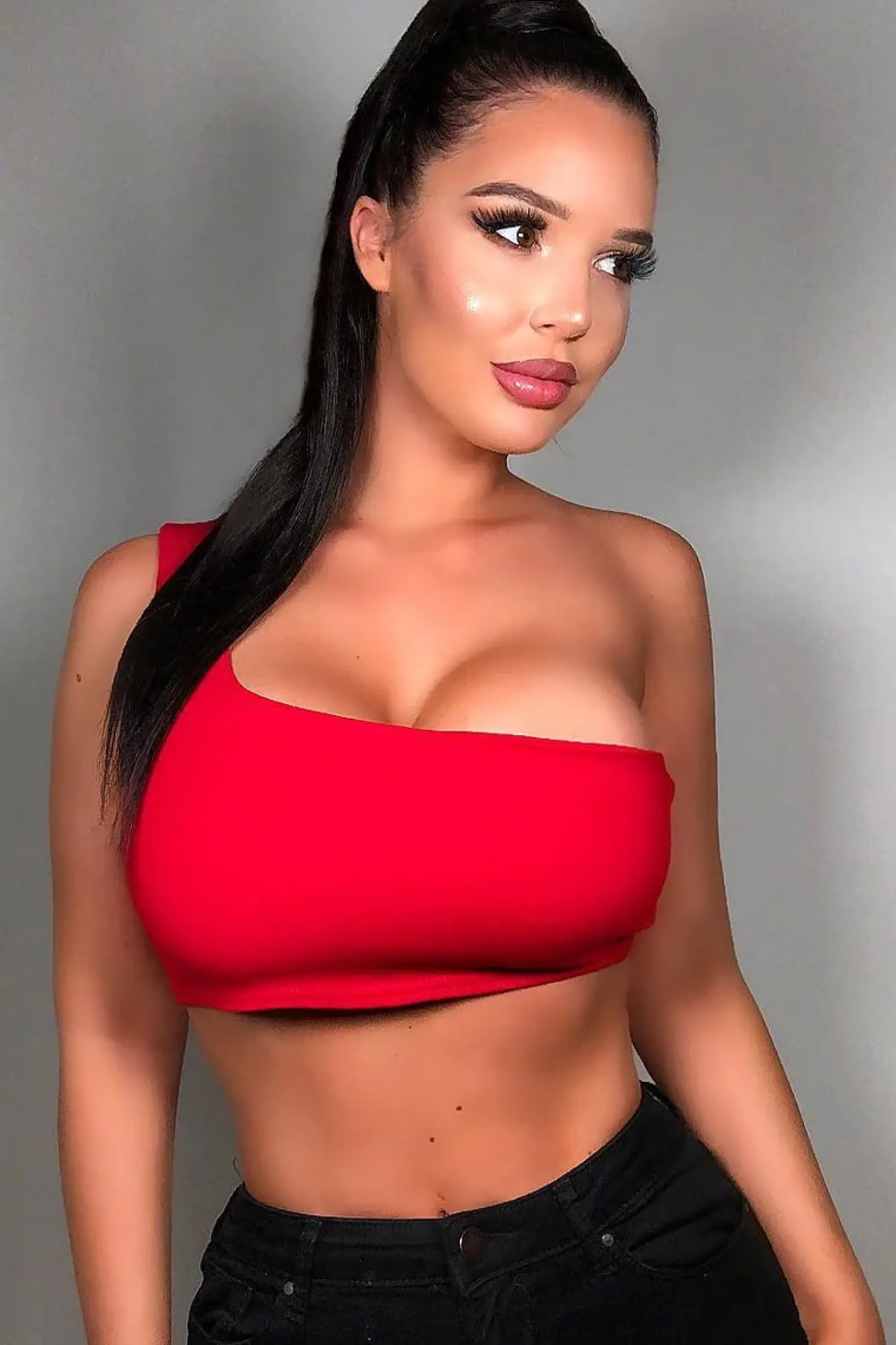 Rebellious Fashion Red One Shouldered Crop Top - Kamri