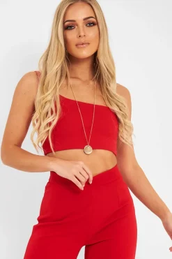 Rebellious Fashion Red One Shouldered Crop Top - Kamri