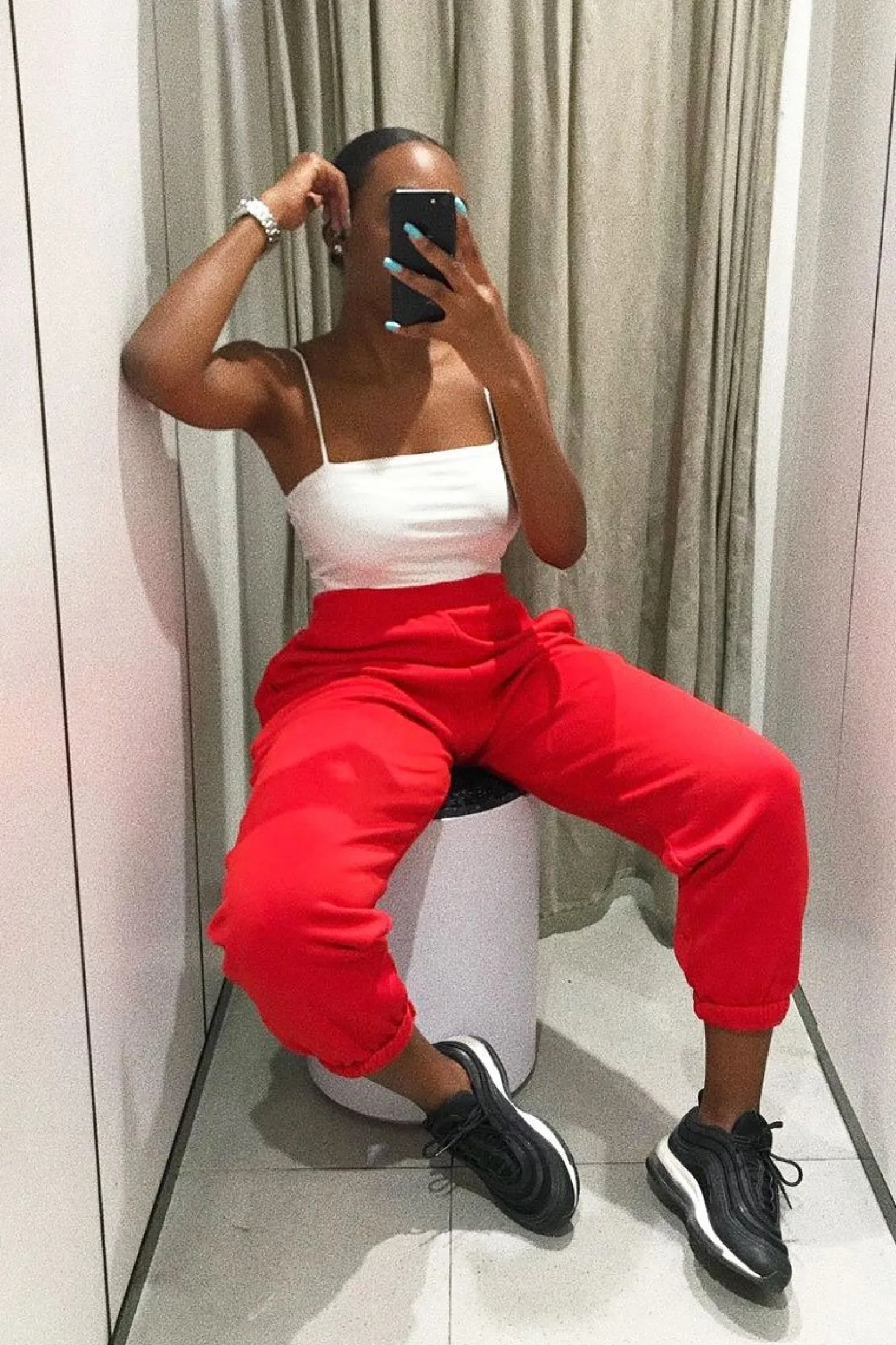 Rebellious Fashion Red Oversized Joggers - Erica