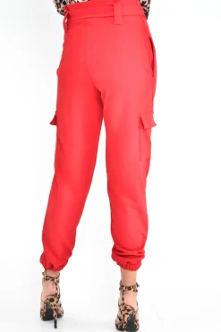 Rebellious Fashion Red Paper Bag Cargo Pocket Trousers - Brette
