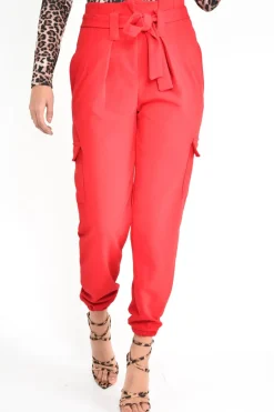 Rebellious Fashion Red Paper Bag Cargo Pocket Trousers - Brette