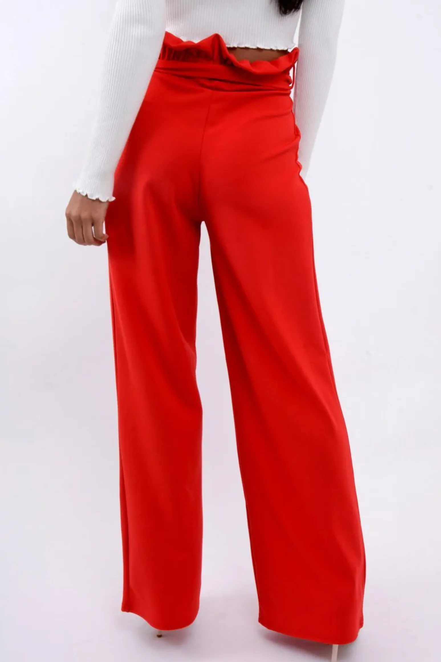 Rebellious Fashion Red Paper Bag Tie Waist Wide Leg Trousers - Kennedy