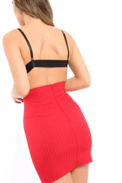 Rebellious Fashion Red Pinstripe Skirt Lace Up Skirt - Lela