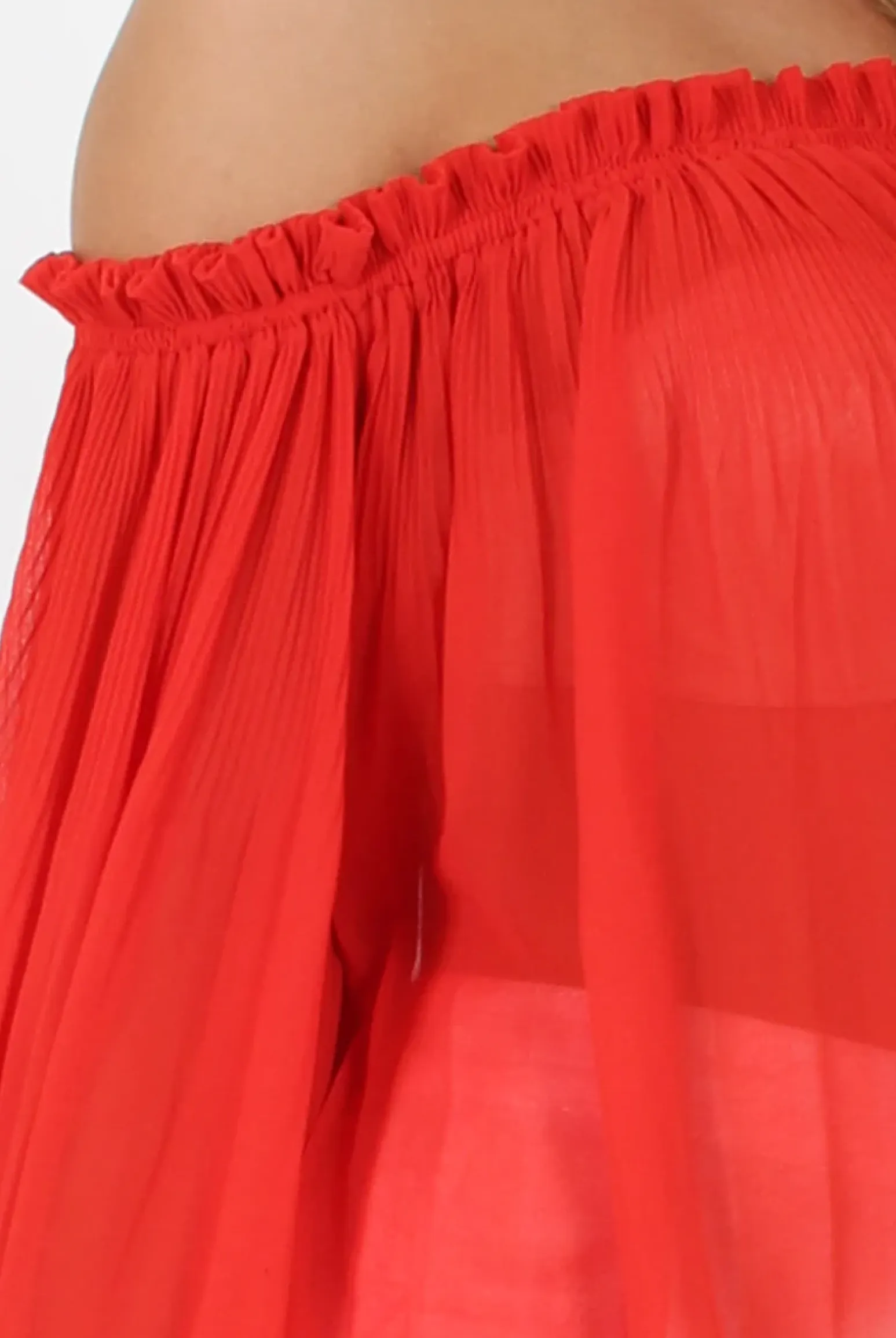 Rebellious Fashion Red Pleated Three Quarter Bell Sleeve Crop - Stacey