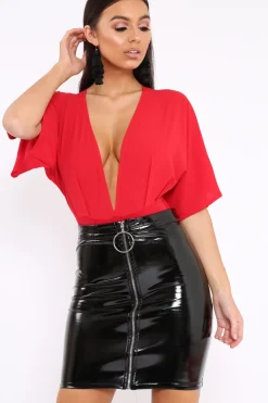 Rebellious Fashion Red Plunge Bodysuit - Florence
