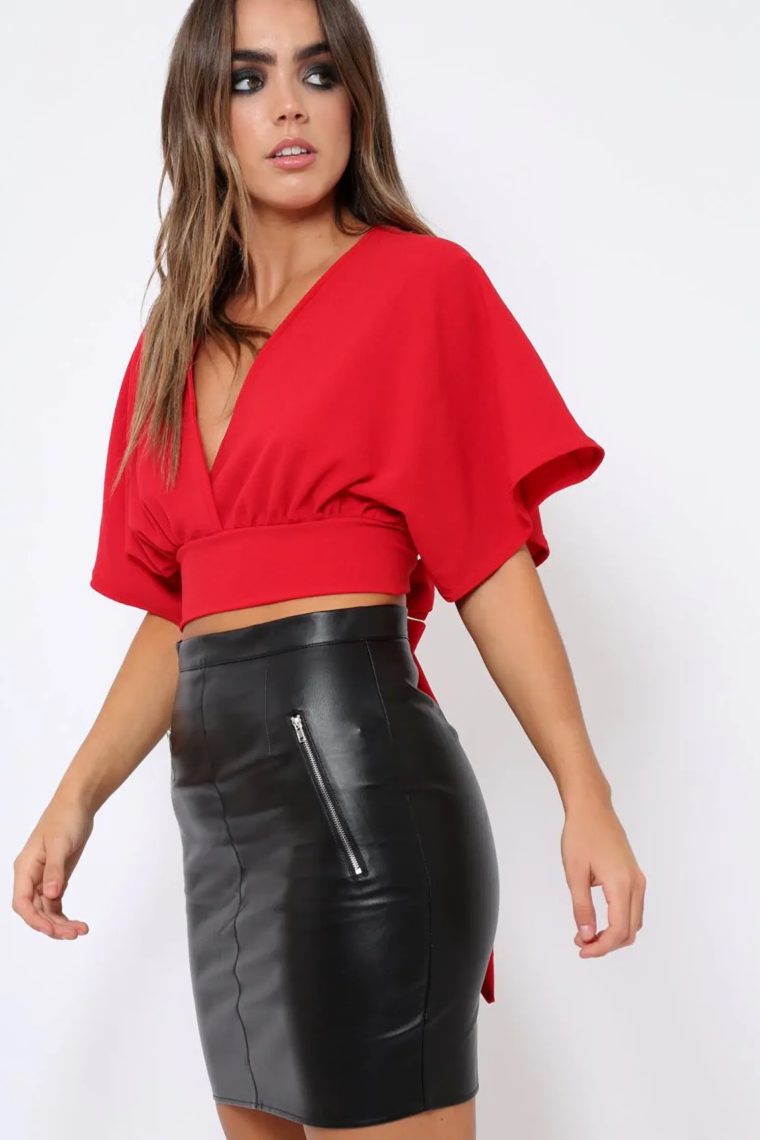 Rebellious Fashion Red Plunge Crop Top - Suzanne