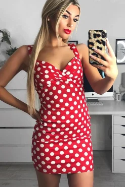 Rebellious Fashion Red Polka Dot Bodycon Dress - Madalyne