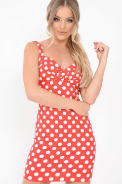 Rebellious Fashion Red Polka Dot Bodycon Dress - Madalyne