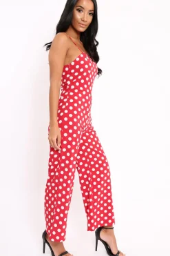 Rebellious Fashion Red Polka Dot Jumpsuit - Witney