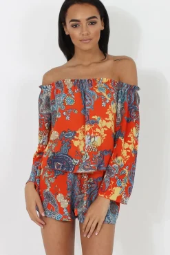 Rebellious Fashion Red Print Co-Ord Set - Hilda