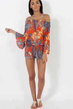 Rebellious Fashion Red Print Co-Ord Set - Hilda