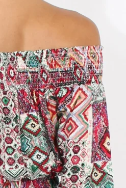 Rebellious Fashion Red Printed Bardot Playsuit - Susannah