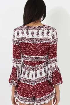Rebellious Fashion Red Print Low Cut Playsuit - Enya
