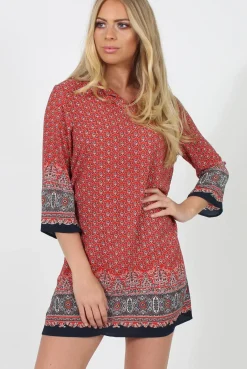 Rebellious Fashion Red Print Shift Dress - Charlotte