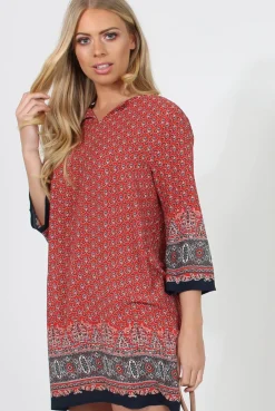 Rebellious Fashion Red Print Shift Dress - Charlotte
