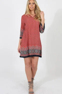 Rebellious Fashion Red Print Shift Dress - Charlotte