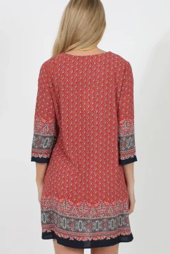Rebellious Fashion Red Print Shift Dress - Charlotte