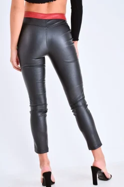 Rebellious Fashion Red PU Colour Block Trousers - Mammie