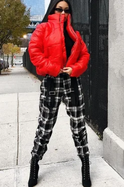 Rebellious Fashion Red Puffer Coat - Alyssa