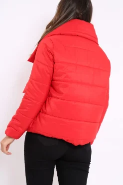 Rebellious Fashion Red Puffer Jacket with Tie Front - Lolamae
