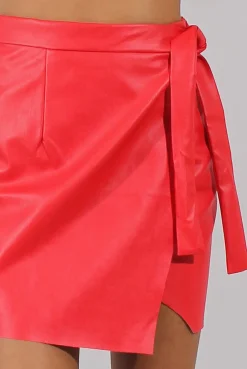 Rebellious Fashion Red PU Wrap Around Mini Skirt - Jazlyn
