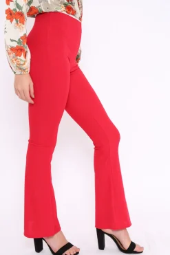 Rebellious Fashion Red Ribbed Kick Flare Trousers - Chlo