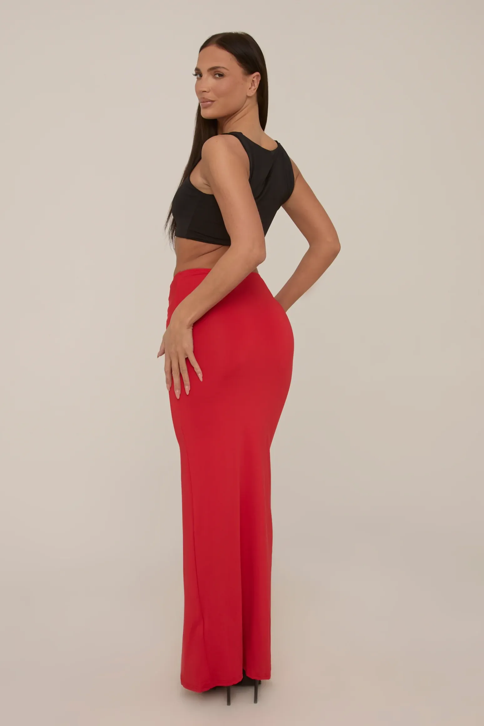 Rebellious Fashion Red Rose Detail Maxi Skirt - Martine