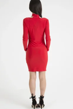 Rebellious Fashion Red Ruched Choker Bodycon Dress - Primrose