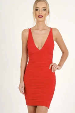 Rebellious Fashion Red Ruched Side Dress - Alera