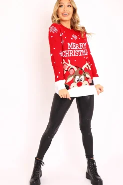 Rebellious Fashion Red Rudolph Merry Christmas Jumper - Kimmie