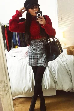 Rebellious Fashion Red Ruffle Hem Chunky Knit Crop Jumper - Alannah